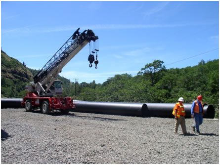 HDPE Auxiliary water supply line in staging area at Lyle Falls